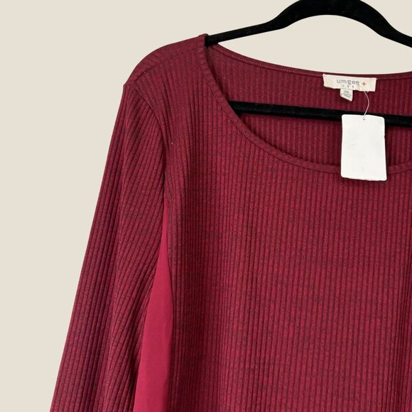 NWT Umgee Red Ribbed Long Sleeve Sheer Panel High-Low Hem Top 2XL Womens - Picture 5 of 9